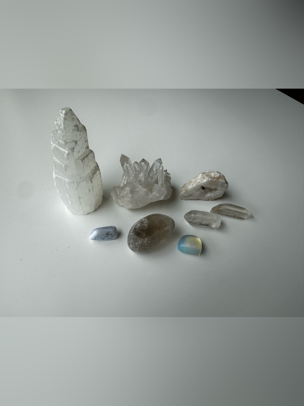 White Crystal Accent Set — Decorative Quartz & Selenite Collection